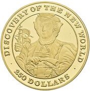 250 Dollars 500th Anniversary of the Americas, Bahamas, 1991 reverse image