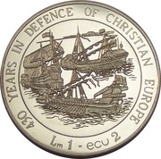 1 Lira / 2 Ecu 430 Years of Defense of Christianity, Malta, 1993 reverse image