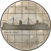 5 Liri Saver, Malta, 1986 reverse image