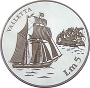 5 Liri Valletta, Malta, 1994 reverse image