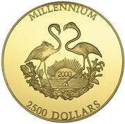 2500 Dollars - Elizabeth II Millennium, Bahamas, 2000 reverse image
