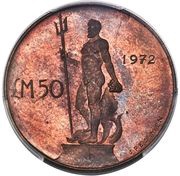 50 Liri Statue of Neptune; Specimen, Malta, 1972 reverse image