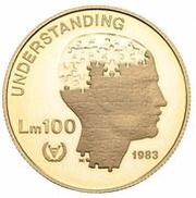 100 Liri International Year of disabled Persons reverse image