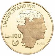 100 Liri International Year of disabled Persons; Piedfort reverse image