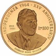 100 Liri Independence, Malta, 1989 reverse image