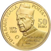 50 Euros European Writers - Dun Karm Psaila, Malta, 2013 reverse image