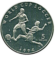 5 Dollars World Cup Soccer, Marshall Islands, 1994 reverse image