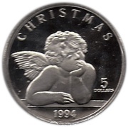 5 Dollars Christmas - Cherub, Marshall Islands, 1994 reverse image