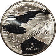 5 Dollars F-100 Super Sabre, Marshall Islands, 1995 reverse image