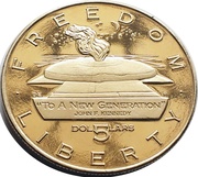 5 Dollars JFK - To A New Generation, Marshall Islands, 1995 reverse image