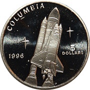 5 Dollars Space Shuttle Columbia, Marshall Islands, 1996 reverse image