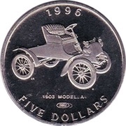 5 Dollars Classic Cars - Model A Ford, Marshall Islands, 1996 reverse image