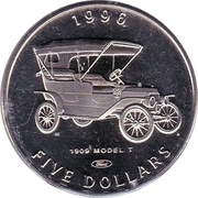 5 Dollars Classic Cars - Model T Ford, Marshall Islands, 1996 reverse image