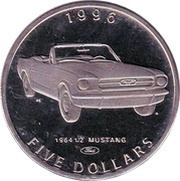 5 Dollars Classic Cars - Mustang, Marshall Islands, 1996 reverse image