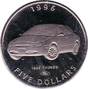 5 Dollars Classic Cars - Taurus, Marshall Islands, 1996 reverse image