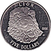 5 Dollars Lion, Marshall Islands, 1996 reverse image