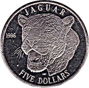 5 Dollars Jaguar, Marshall Islands, 1996 reverse image