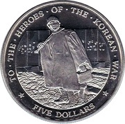 5 Dollars To the Heroes of the Korean War, Marshall Islands, 1997 reverse image