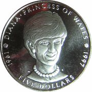 5 Dollars Diana-Princess of Wales, Marshall Islands, 1997 reverse image