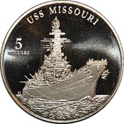 5 Dollars USS Missouri, Marshall Islands, 1998 reverse image