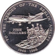 5 Dollars To the Heroes of the Berlin Airlift, Marshall Islands, 1998 reverse image