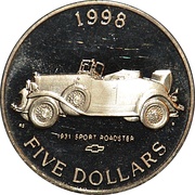 5 Dollars 1931 Chevy Roadster, Marshall Islands, 1998 reverse image
