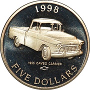 5 Dollars Cameo Carrier, Marshall Islands, 1998 reverse image