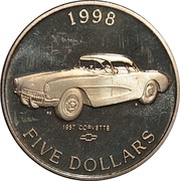 5 Dollars 1957 Chevy Corvette, Marshall Islands, 1998 reverse image