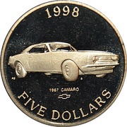 5 Dollars 1967 Chevy Camaro, Marshall Islands, 1998 reverse image