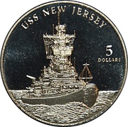 5 Dollars USS New Jersey, Marshall Islands, 1998 reverse image