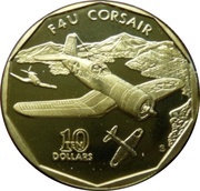 10 Dollars F4U Corsair, Marshall Islands, 1991 reverse image