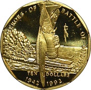 10 Dollars To the Heroes of Battle of Midway, Marshall Islands, 1992 reverse image