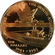 10 Dollars Heroes of the North Atlantic, Marshall Islands, 1993 reverse image
