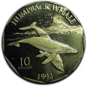 10 Dollars Humpback Whale, Marshall Islands, 1993 reverse image