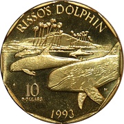 10 Dollars Risso’s Dolphin, Marshall Islands, 1993 reverse image