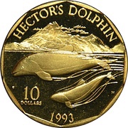10 Dollars Hector’s Dolphin, Marshall Islands, 1993 reverse image