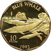 10 Dollars Blue Whale, Marshall Islands, 1993 reverse image