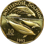 10 Dollars Bottlenose Dolphin, Marshall Islands, 1993 reverse image