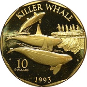 10 Dollars Killer Whale, Marshall Islands, 1993 reverse image
