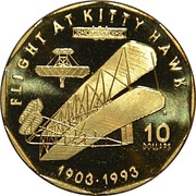 10 Dollars Flight at Kitty Hawk, Marshall Islands, 1993 reverse image