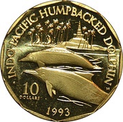 10 Dollars Indo-Pacific Humpbacked Dolphin, Marshall Islands, 1993 reverse image