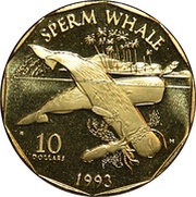 10 Dollars Sperm Whale, Marshall Islands, 1993 reverse image