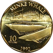 10 Dollars Minke Whale, Marshall Islands, 1993 reverse image