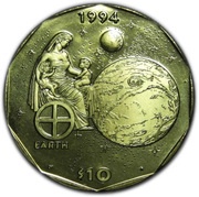 10 Dollars Mythological Mother Earth, Marshall Islands, 1994 reverse image
