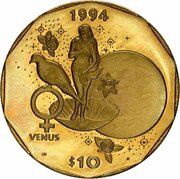 10 Dollars Venus, Marshall Islands, 1994 reverse image