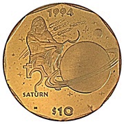 10 Dollars Saturn, Marshall Islands, 1994 reverse image