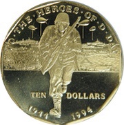 10 Dollars To the Heroes of D-Day, Marshall Islands, 1994 reverse image