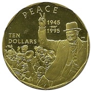 10 Dollars Peace-Victory In Europe, Marshall Islands, 1995 reverse image