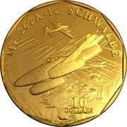 10 Dollars Me 262A-1a Schwalbe, Marshall Islands, 1995 reverse image