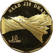 10 Dollars SAAB J35 Draken, Marshall Islands, 1995 reverse image